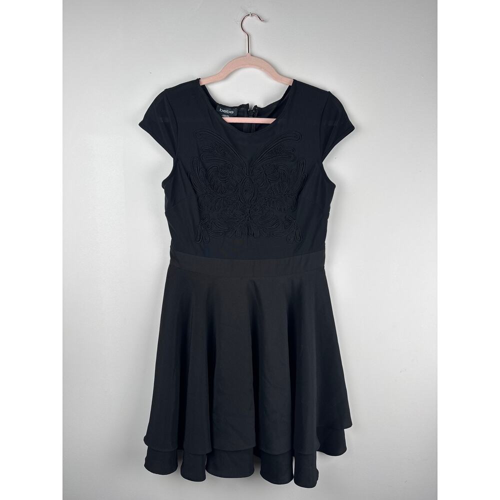 Bebe Sz.8 Black Dress w/ Embroidered Butterfly